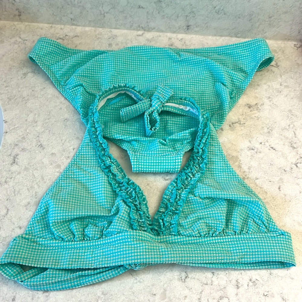 J Crew blue gingham ruffled bikini